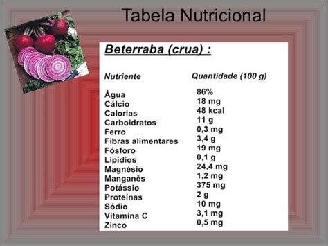 tabela nutricional beterraba - malefícios da beterraba